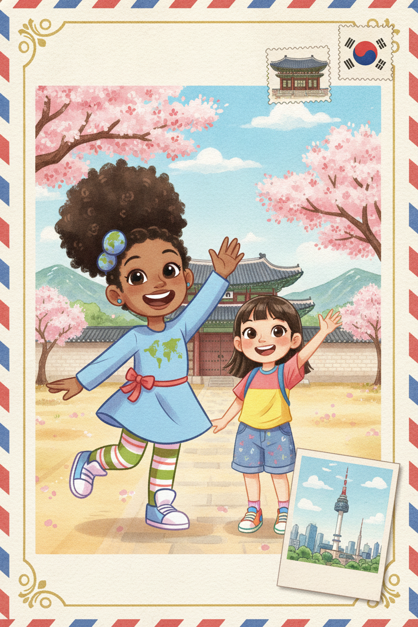 The cover of the Seoul, South Korea book: Alexandria and her friend
